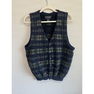 VTG Roundtree & Yorke Tartan Plaid Button Knit Vest Sweater Grandpa Slouchy